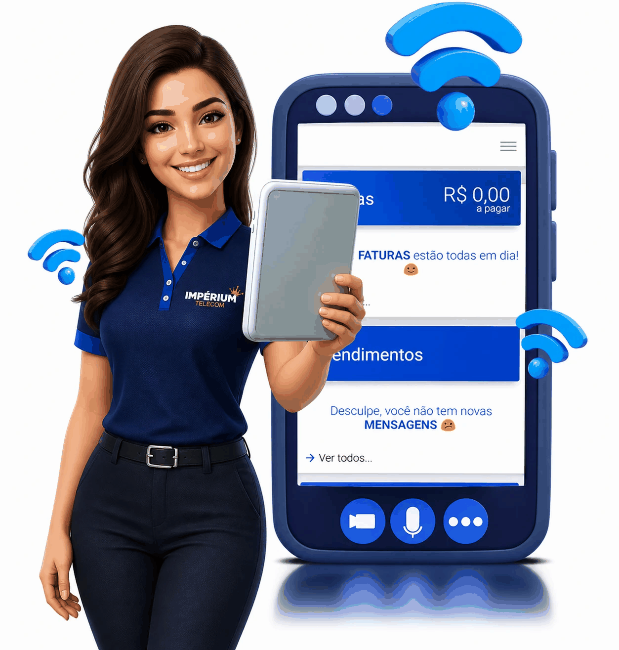 Atendente da Impérium Telecom apresentando a Central do Cliente